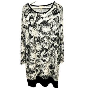 MICHAEL Shift Dress Mod Print Long Sleeves Black & White sz 1X